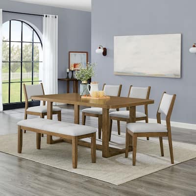 Darla 6Pc 72"W Rectangular Walnut Oak Finish Sled Dining Set with Bench