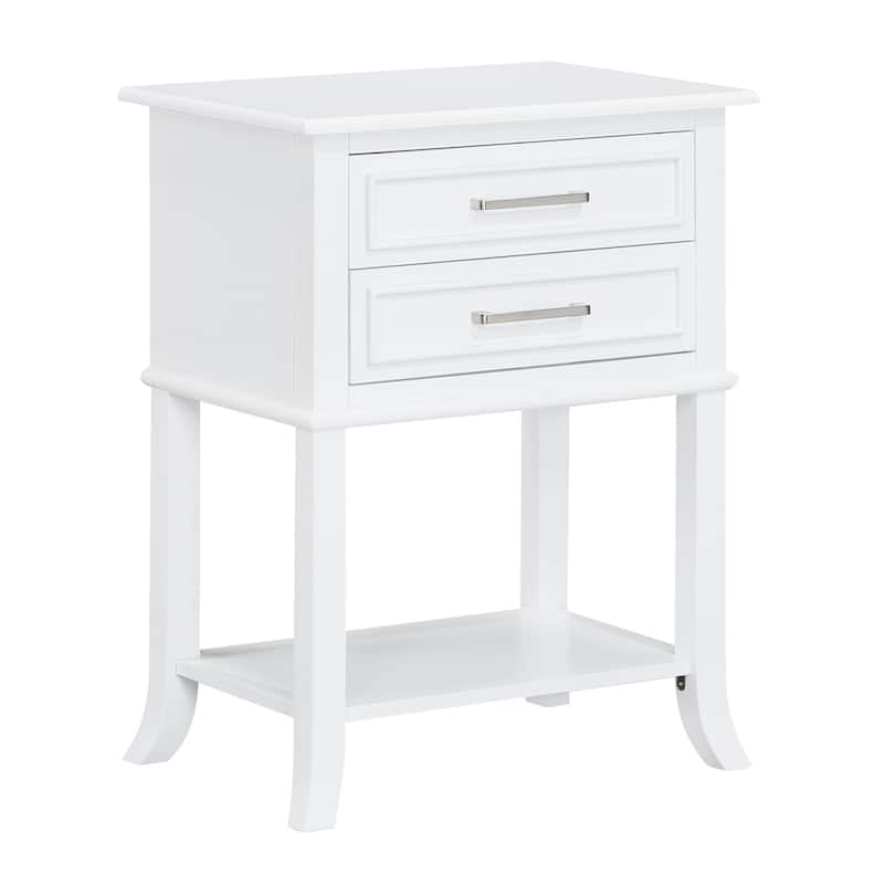 2 Drawer End Table with Shelf Beveled Top Two Smooth Gliding Drawers with Decorative Design Flared Legs Accent Table - 22