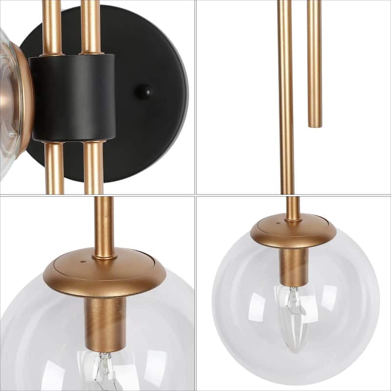 Bela Modern Unique Black Gold 3-Light Linear Wall Sconces Glass Glam Vanity Lights - 12" L x 9.5" W x 30" H