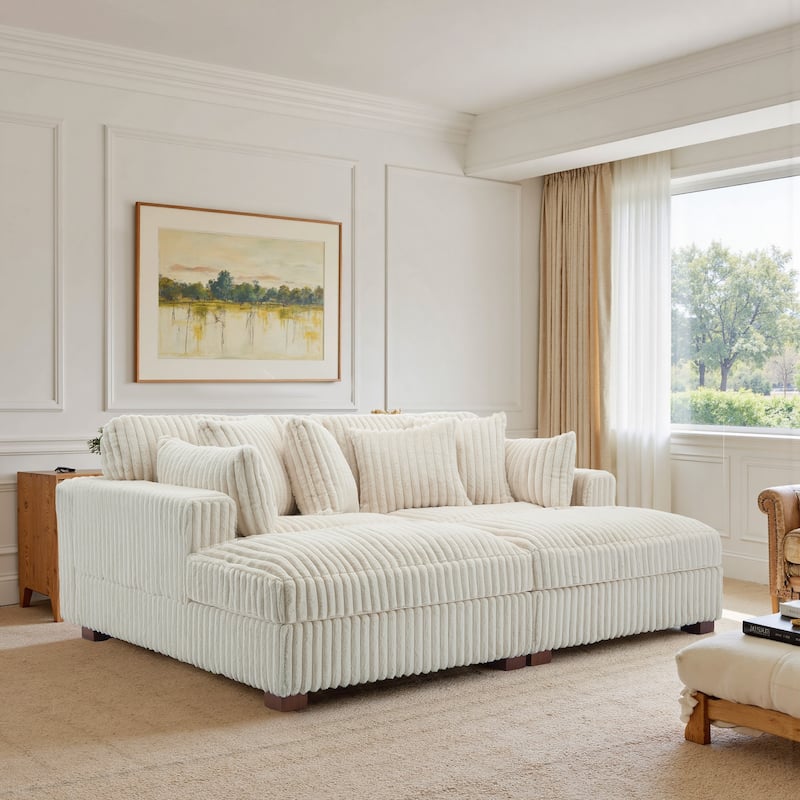 82" W Plush Corduroy Modular Sectional Sofa Chaise Lounge
