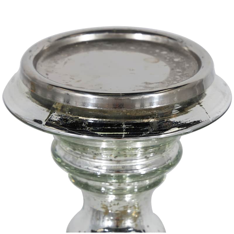 Metal Handmade Turned Style Pillar Candle Holder - Set of 2 Silver - Roche River Decor - 4"W x 4"L x 9"H