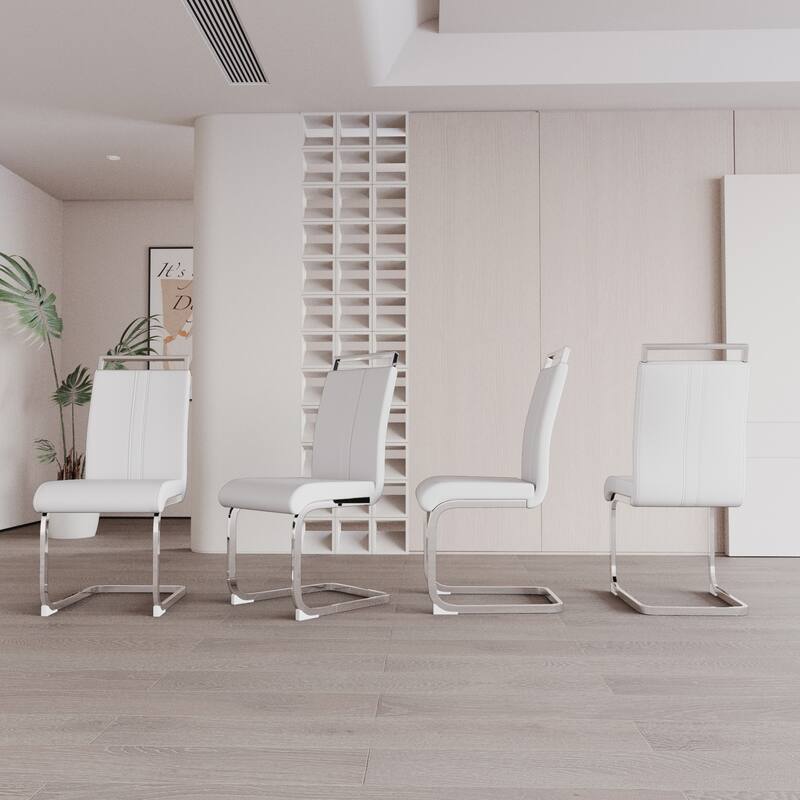 Modern Dining Chairs,PU Faux Leather High Back Upholstered Side Chair with Silver Metal Legs