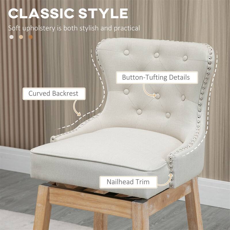 Upholstered Fabric Bar Stools, 180° Swivel Nailhead-Trim Pub Chairs