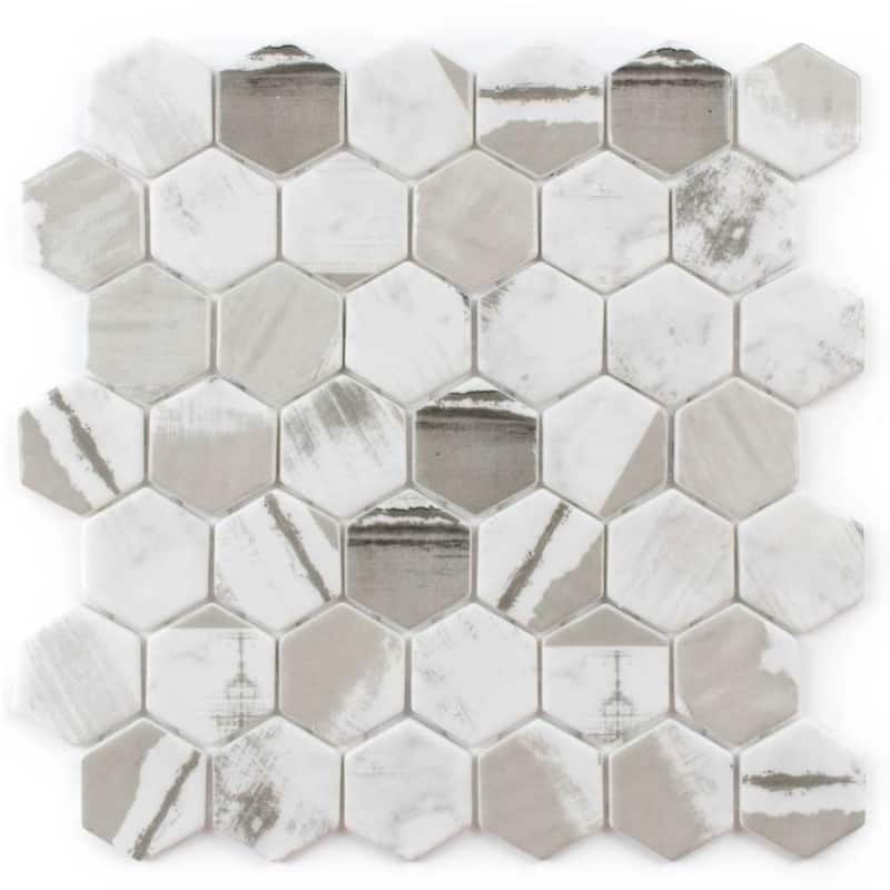 Eterna Hex 2x2 Glass Hexagon Mosaic Tile - Floor, Wall, Backsplash - 4 x 4 Sample - Alaia