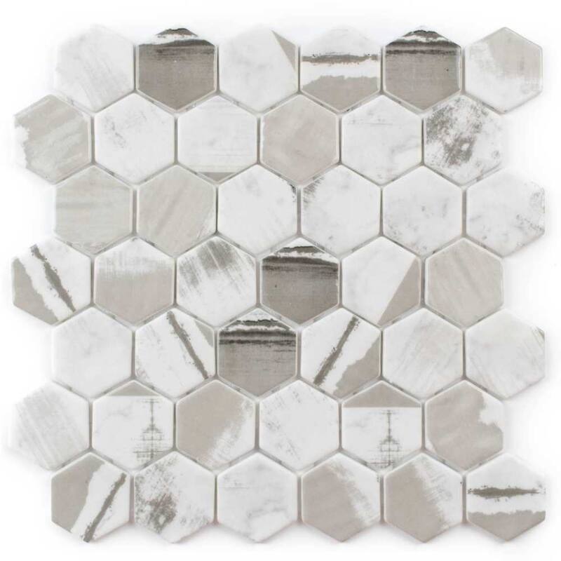 The Tile Life Eterna Hex 2x2 Alaia Glass Mosaic Floor, Backsplash & Wall Tile - 4 x 4 Sample
