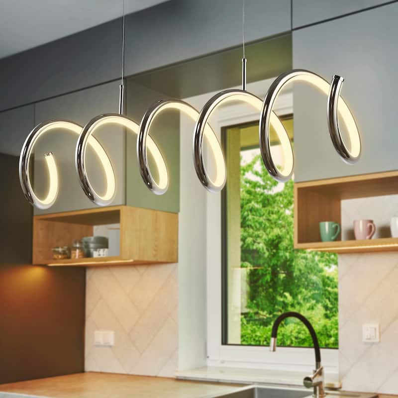 Scribble 31" Dimmable Adjustable Integrated LED Metal Linear Pendant, Chrome by JONATHAN Y - Chrome