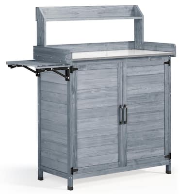Moasis Solid Wood Workstation Backyard Potting Bench Table with Shelves and Sidetable