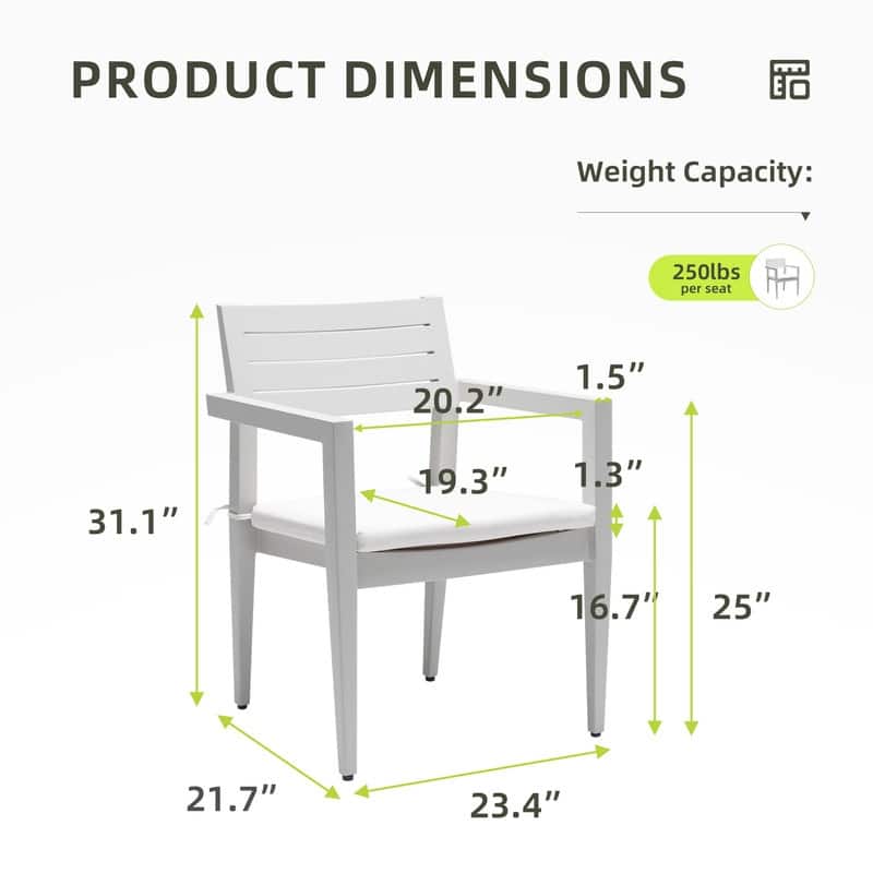 4PC Outdoor Aluminum Dining Chairs – Sunbrella® Cushions, Tapered Feet.