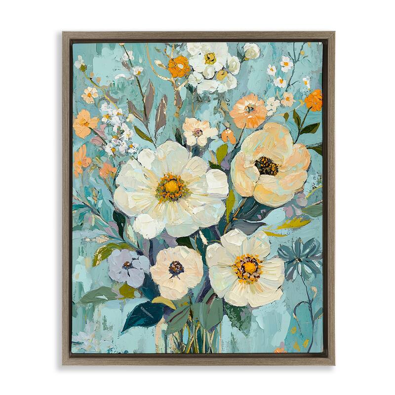 Stupell Mixed Cream Flowers Arrangement Framed Floater Canvas Wall Art Design By Franklyn Gregory - 25 x 31 - Brown