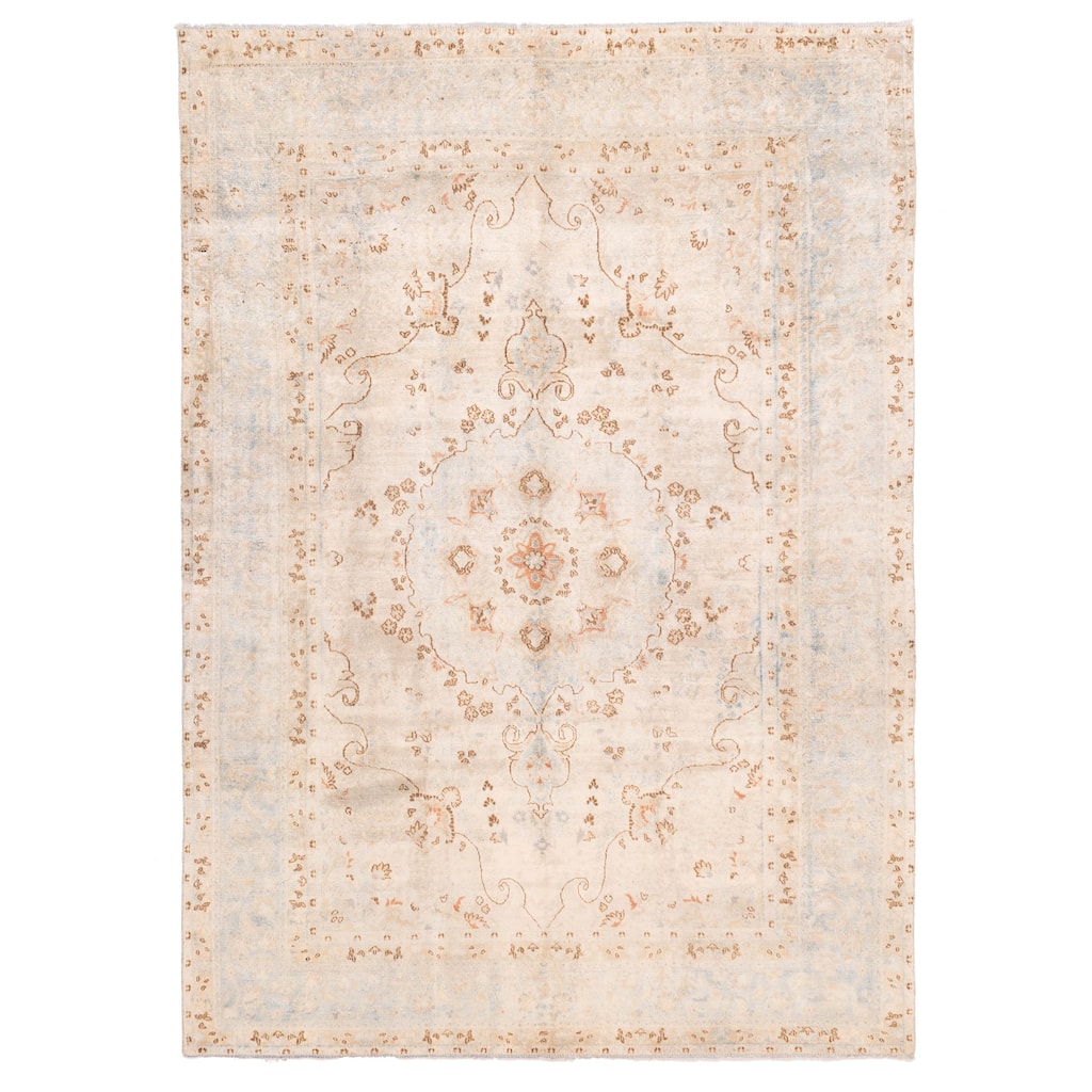 ECARPETGALLERY Hand-knotted Antalya Vintage Ivory Wool Rug - 7'10 x 10'10