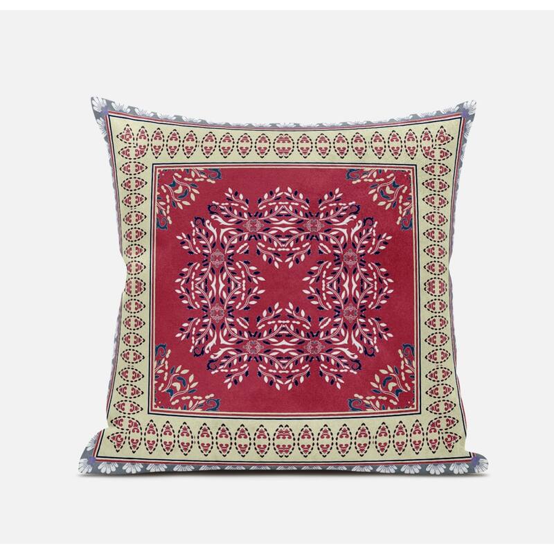 HomeRoots 18" X 18" Cream And Pink Blown Seam Geometric Indoor Outdoor Throw Pillow - 18.00' X '5.00' X '18.00