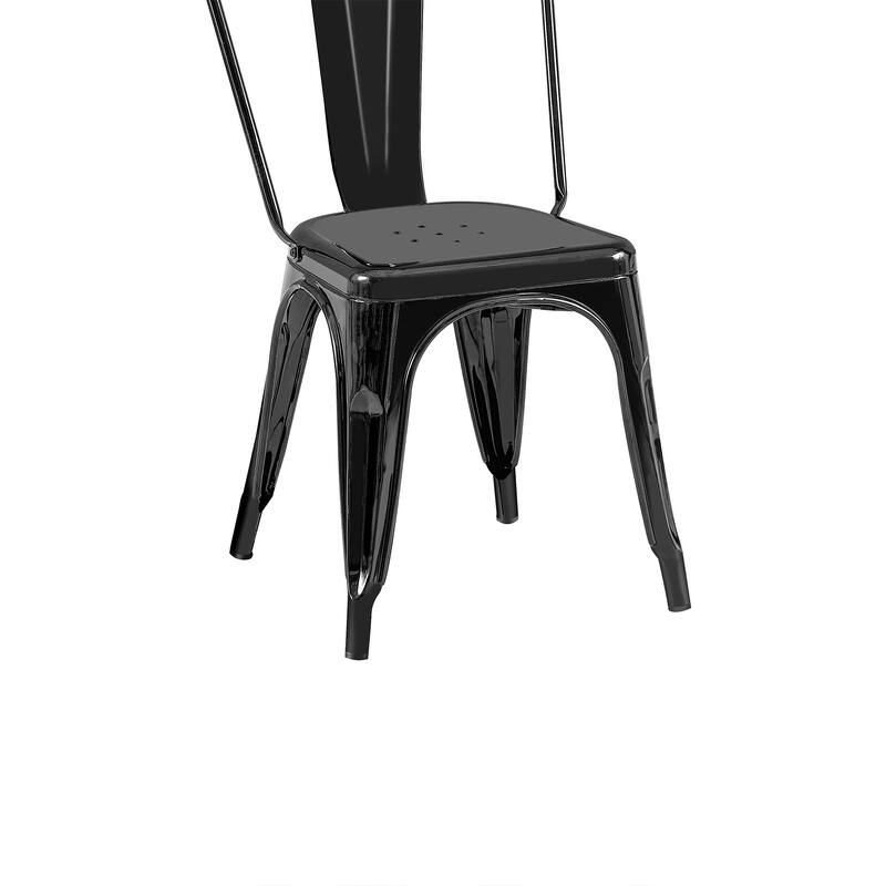18" Modern Industrial Metal Stackable Black Dining Chair, 2PCS - 18" W X 18" D X 33" H