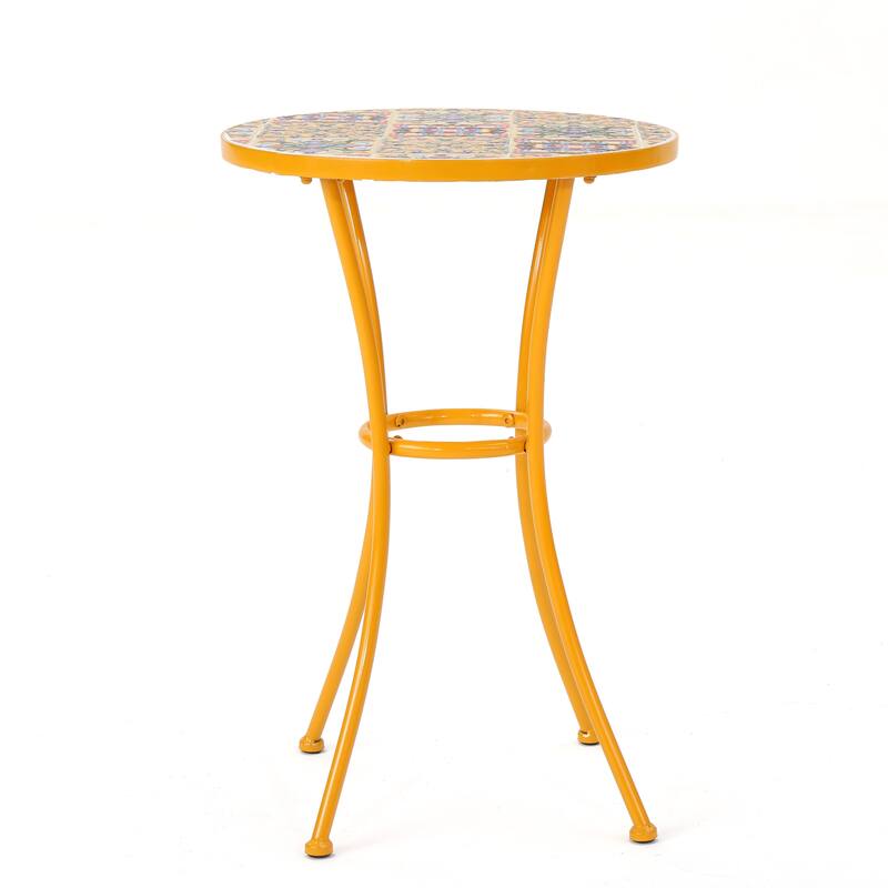 Outdoor Side Table with Tile Mosaic Table Top and Metal Legs, Yellow - 11.02