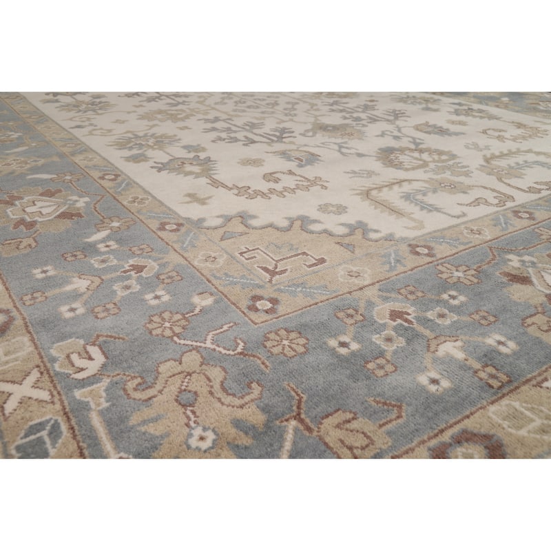 Ivory Oushak Indian Large Rug Hand-Knotted Wool Carpet - 10'0" x 14'1"