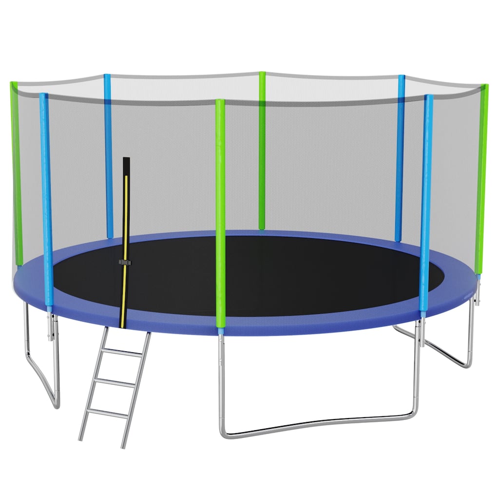 14FT Trampoline Kids with Safety Enclosure Net, Ladder & 8 Wind Stakes