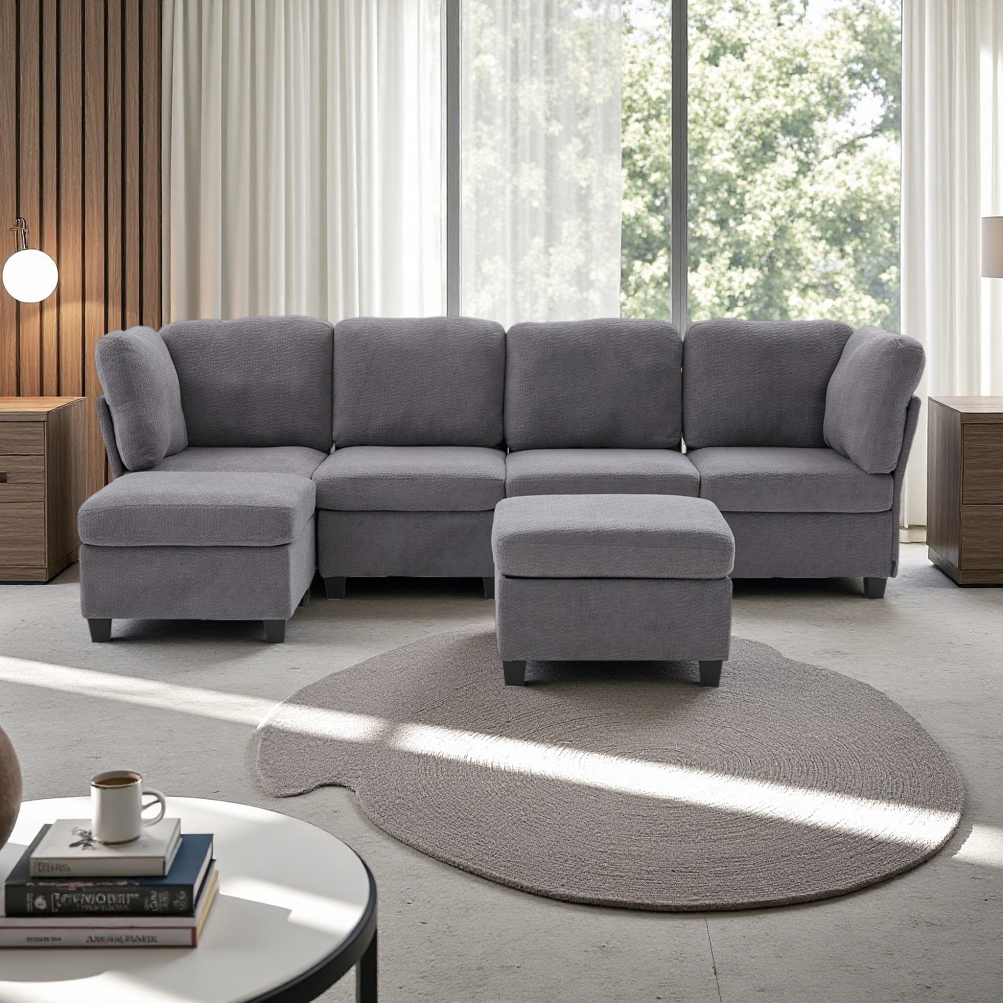 133.5" Polyester Modular 6-Seat Sectional Sofa with Storage Ottoman & Chaise