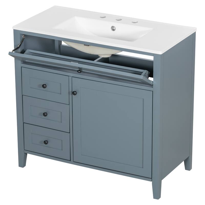 30/36 Inch Bathroom Vanity, Bathroom Sink Cabinet, Freestanding Bathroom Storage Cabinet with Ceramic Basin