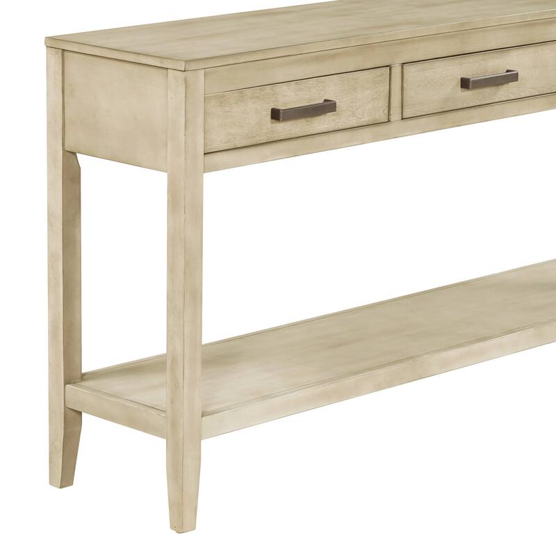 59.1" Farmhouse Entryway Table with 3 Drawers, Painted Console Table with Bottom Shelf & Iron Handles, Minimalist Sofa Table
