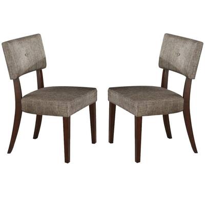 Set of Two Tufted Gray And Brown Upholstered Fabric Open Back Dining Side Chairs - 20" L x 20" W x 36" H