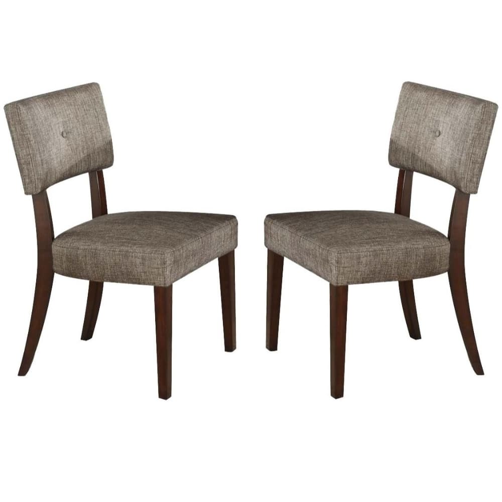 Grey Fabric Brown Wood Dining Side Chairs Tufted Set of 2 - 20" L x 20" W x 36" H