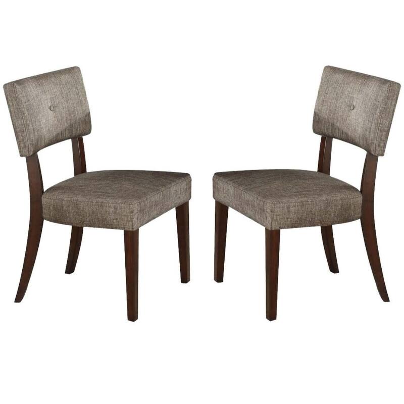 Grey Fabric Brown Wood Dining Side Chairs Tufted Set of 2 - 20" L x 20" W x 36" H - Grey-Brown