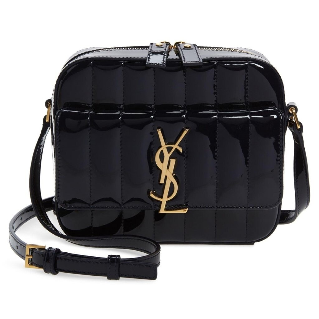 saint laurent black monogram detail quilted leather bag