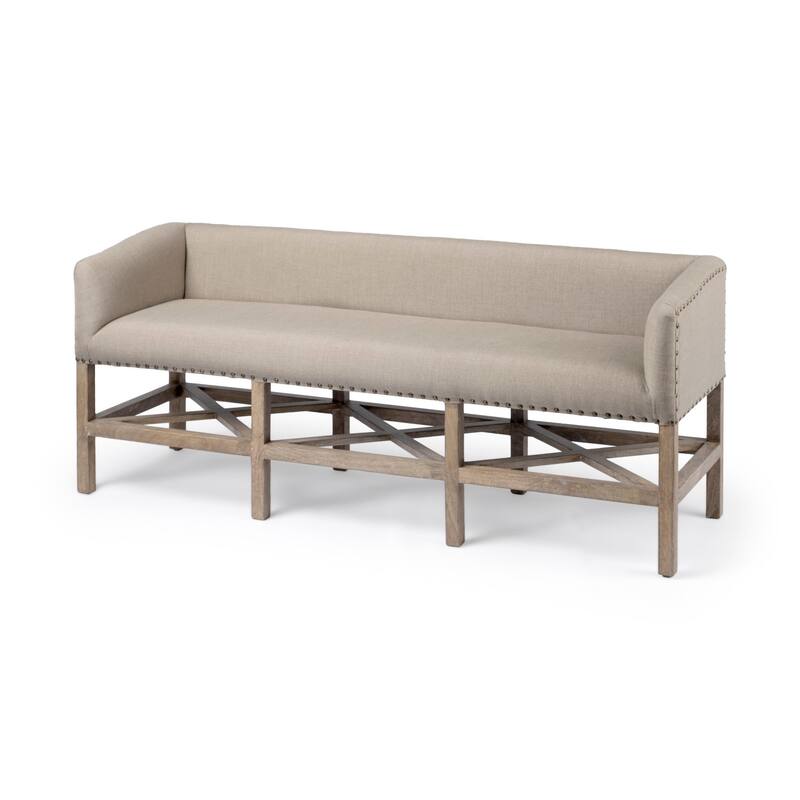 Bergen 60x25 Beige Fabric Covered Seat and Light Brown Wooden Frame Accent Bench - 60.0L x 19.0W x 25.5H - Beige