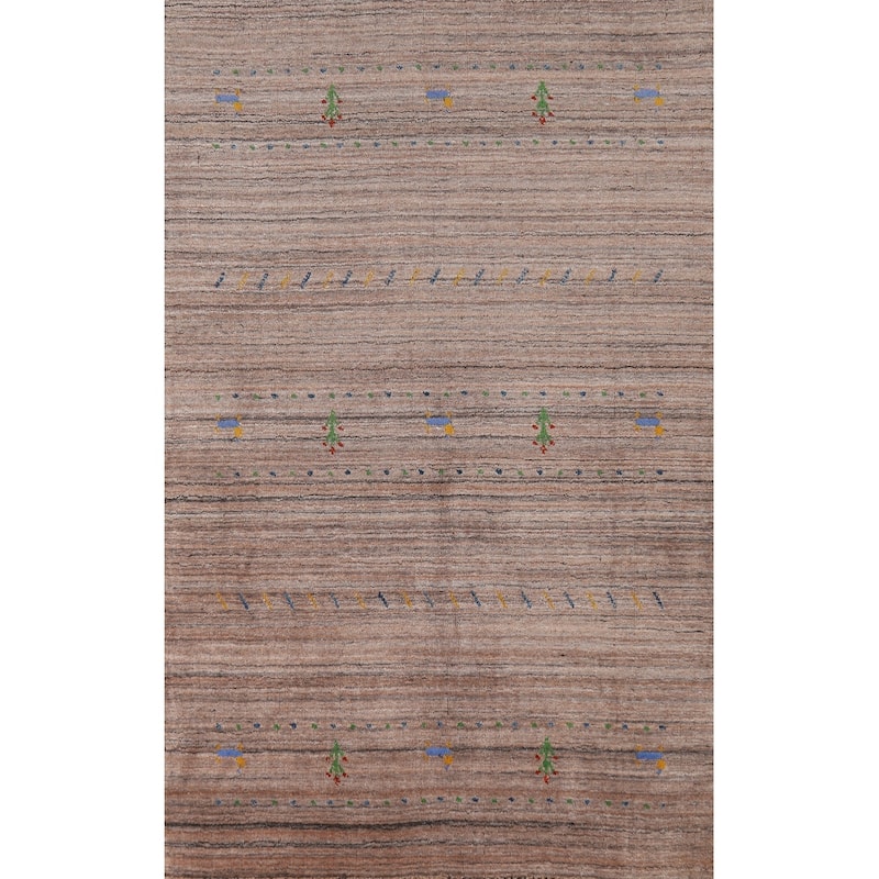 Hand Knotted Oriental 100% Wool Carpet Tribal Stripe Brown Gabbeh Area Rug - 4' 10'' X 3' 0''