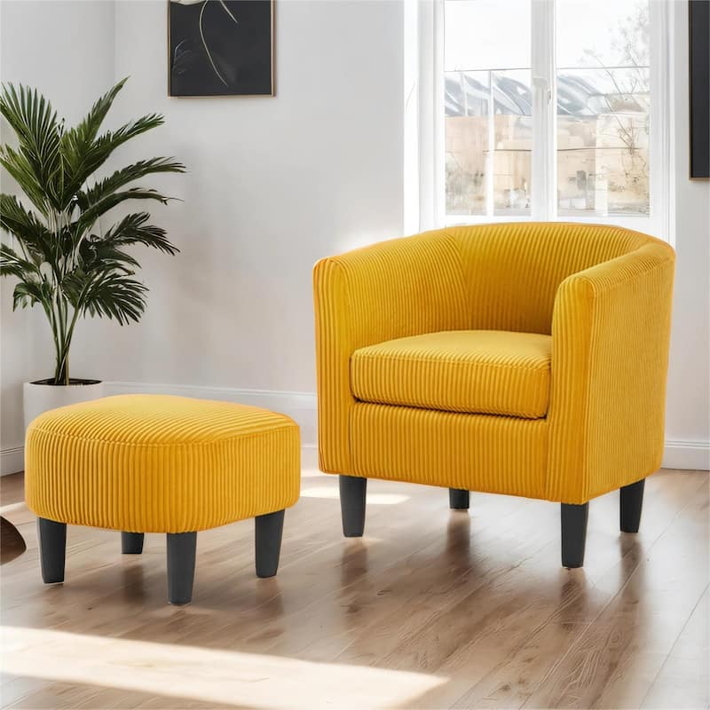Upholstered Accent Arm Chair Corduroy with Ottoman Foot Rest