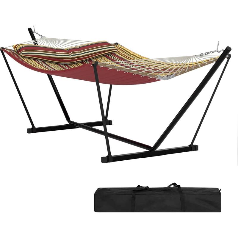 450 LBS Capacity, Double Outdoor Hammock for Patio, Backyard, Garden, Beach - Red Stripes