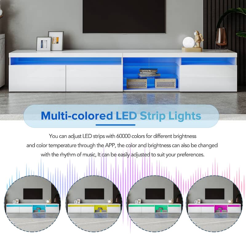 94.5" TV Stand with 2 Glass Shelves and LED Color Changing Lights for TVs Up to 105"