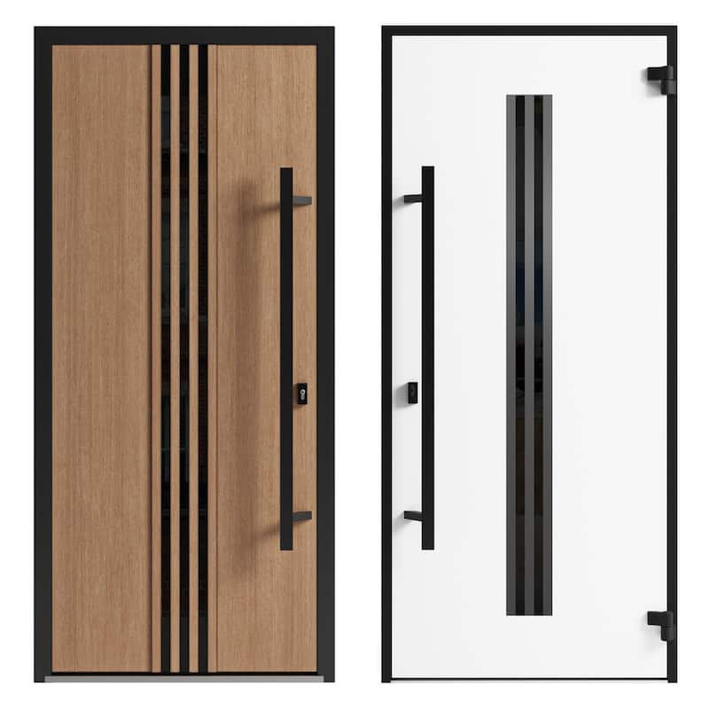 Front Exterior Prehung Steel Door Ronex 1055 Teak Entry Metal Painted W36xH80 Left hand Inswing