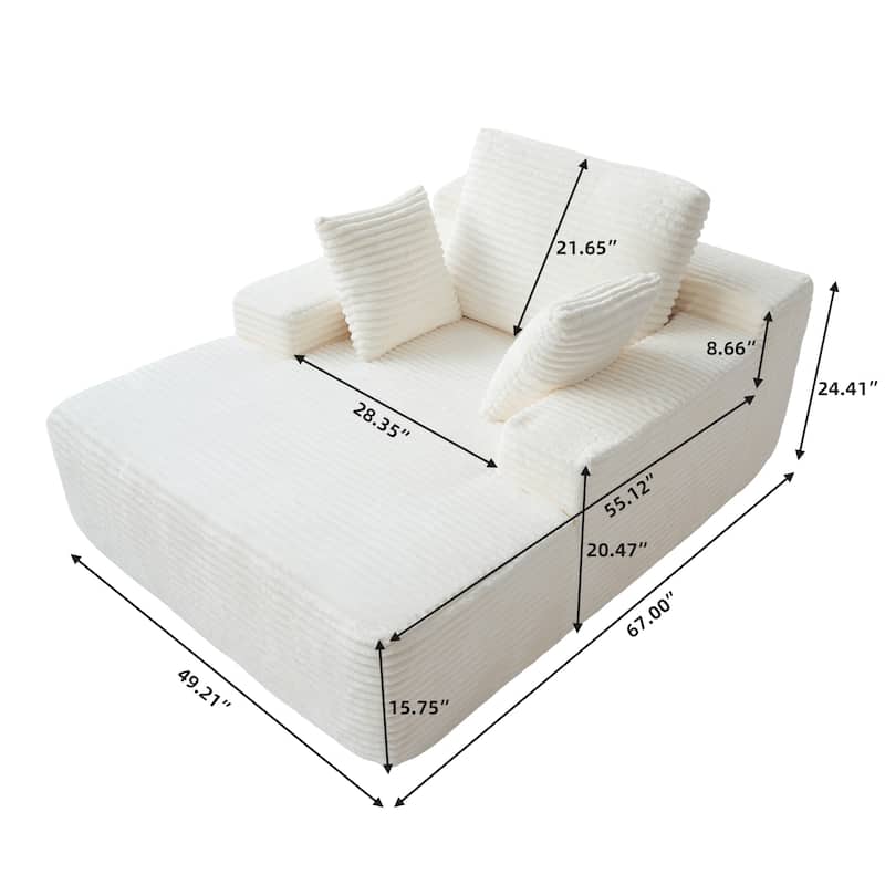 67" Oversized Chaise Lounge Chair Sofa Bed With Corduroy Upholstery, Large Corduroy Floor Sofa With Pillows