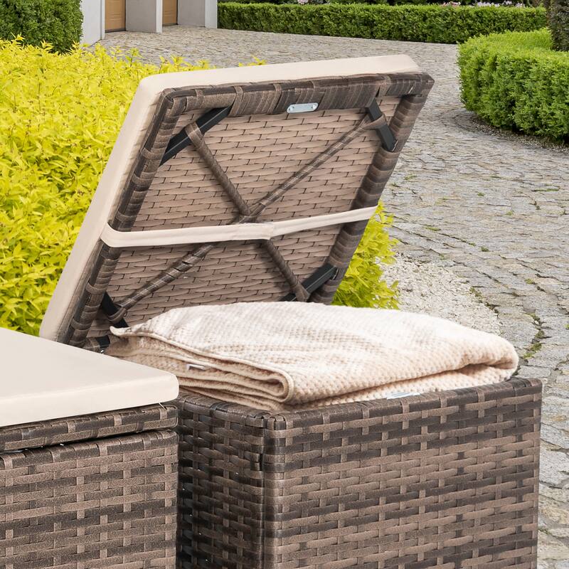 Patio 2-Piece Wicker Ottoman with Hidden Storage and Removable Cushion