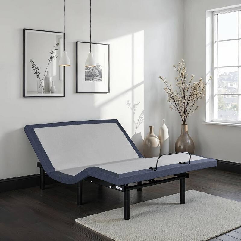 Full Size Steel Adjustable Platform Bed with 3-Level Massage, Head/Foot Adjustment and Zero Gravity Position - Blue-gray