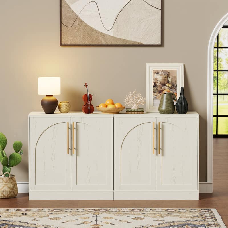 Set of 2 Arched Two-Door Cabinets Sideboard Buffet Set with Storage