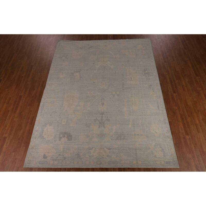 Floral Oushak Turkish Area Rug Hand-Knotted Wool Carpet - 9'2"x 11'8"