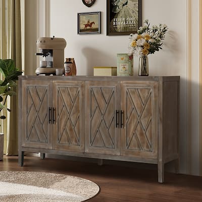 Accent Cabinet with 4 Doors and Adjustable Shelf Wood Sideboard Buffet Cabinet