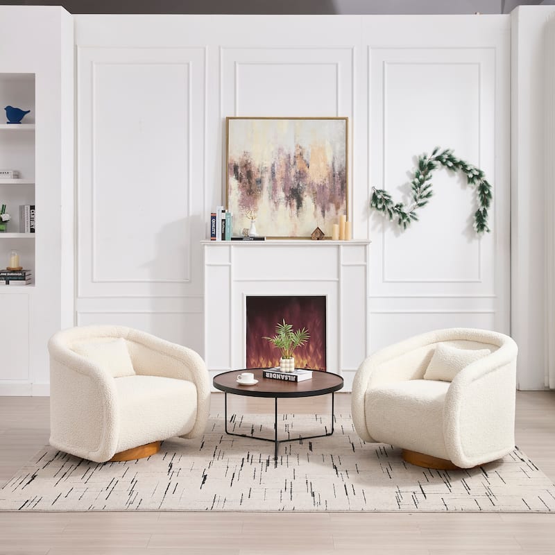 Swivel Accent Chair, 360-degree Swivel Barrel Chair with Teddy Upholstery, Comfy Pumpkin-Shaped Swivel Chair