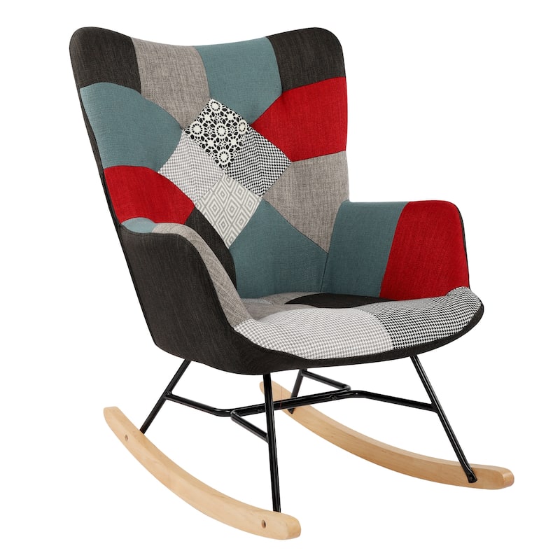 Patchwork Rocking Chair Upholstered Recliner Comfy Accent Chair