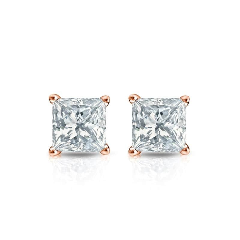 Auriya 14k Gold Lab Grown Princess Diamond Stud Earrings 0.50 to 5.00 ct. tw. 4-Prong Basket Push-Back (F-G VS)