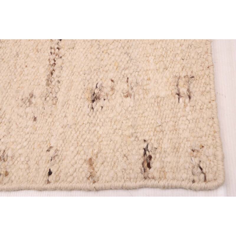 ECARPETGALLERY Hand Woven Looma Cream Wool Rug - 7'10 x 9'10