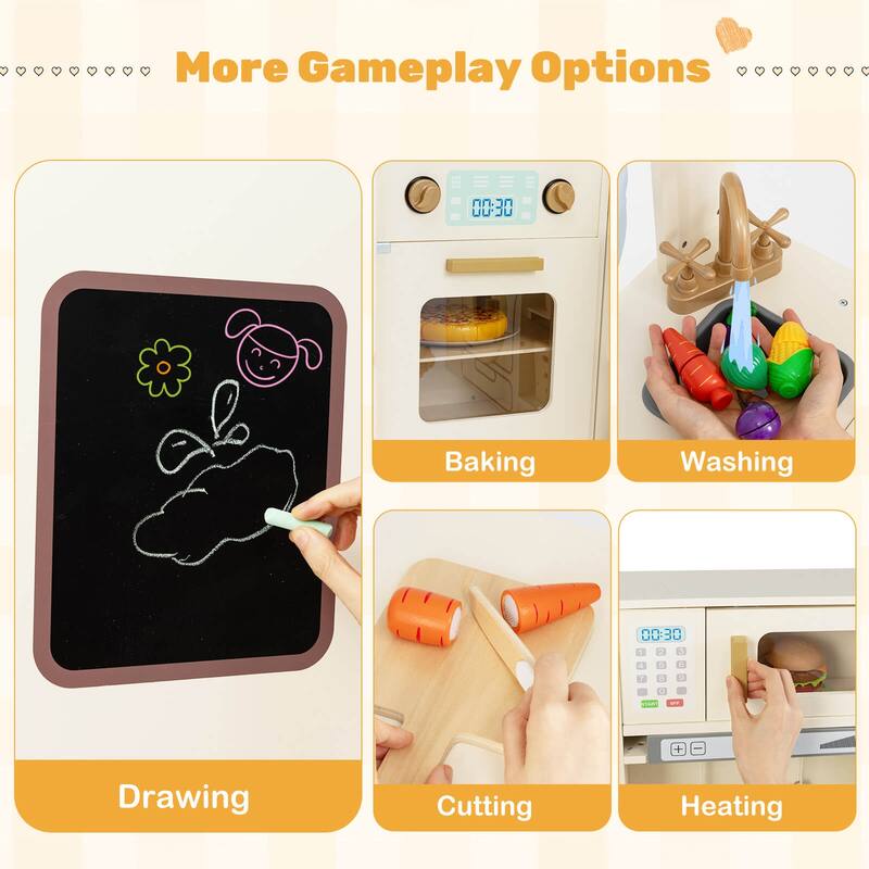 Costway Corner Play Kitchen with Lights & Sounds Wooden Toy Kitchen - See Details