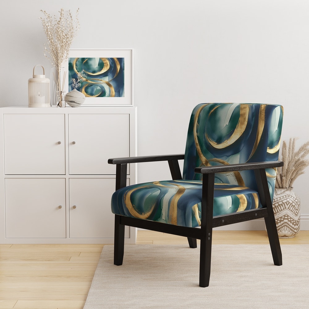Designart "Mettalic Indigo And Gold II" Upholstered Abstract Accent Chair - Glam Arm Chair For Living Room