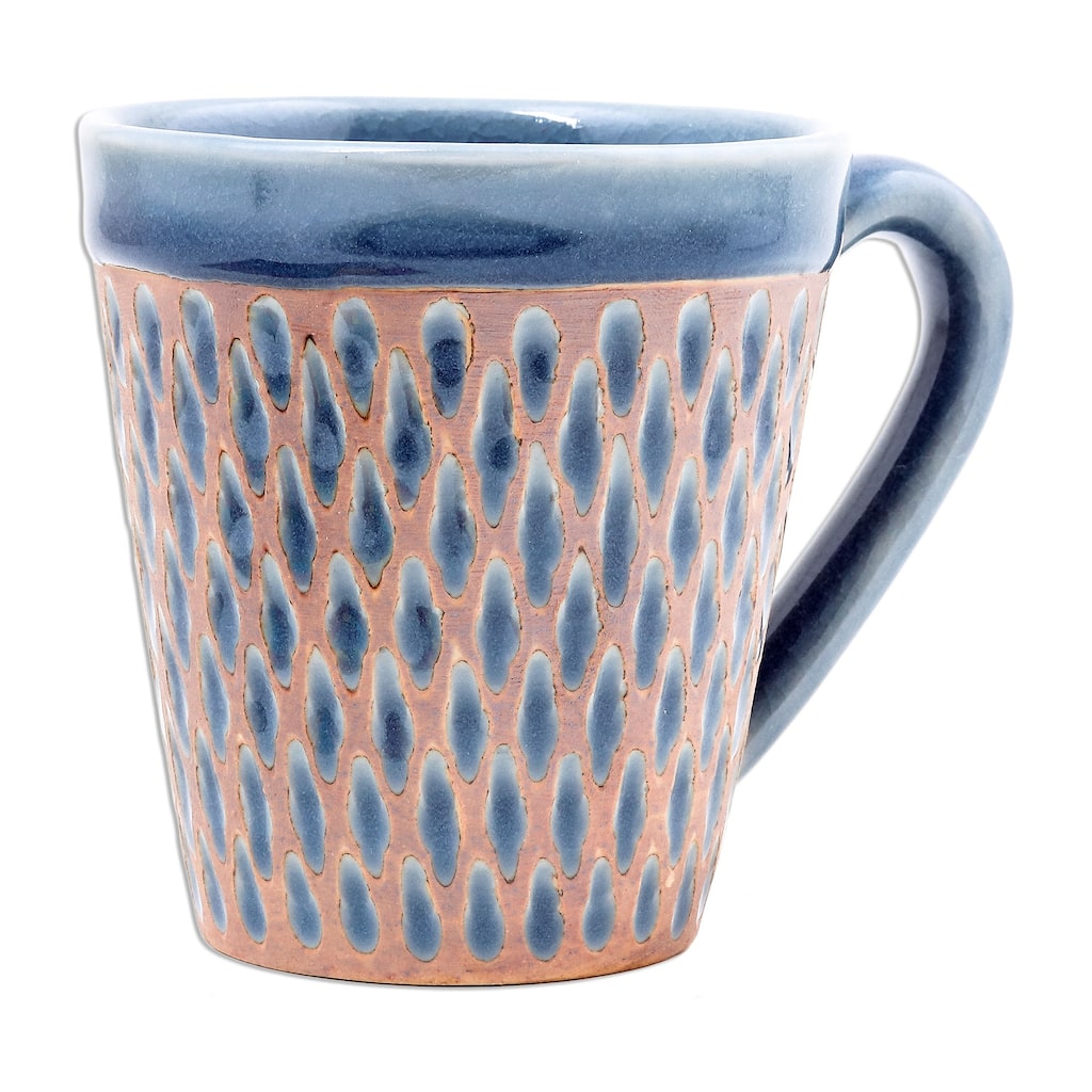 Novica Handmade Ginger Blue Honeycomb Celadon Ceramic Mug