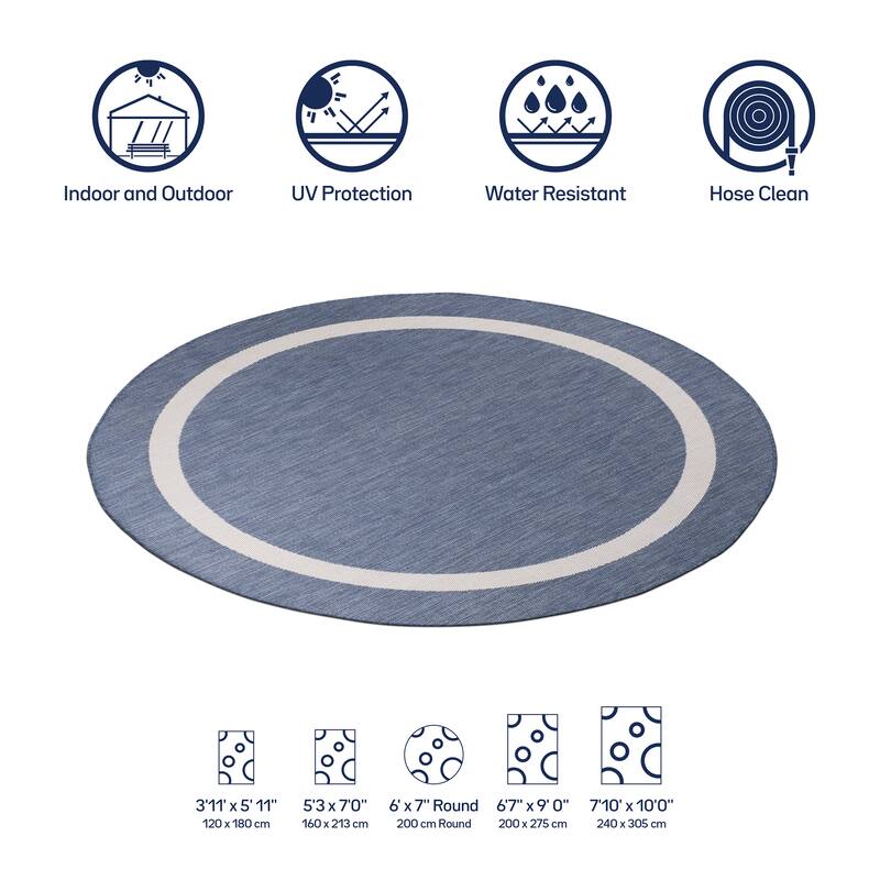 Beverly Rug Modern Bordered Indoor Outdoor Rug, Outside Carpet for Patio, Deck, Porch