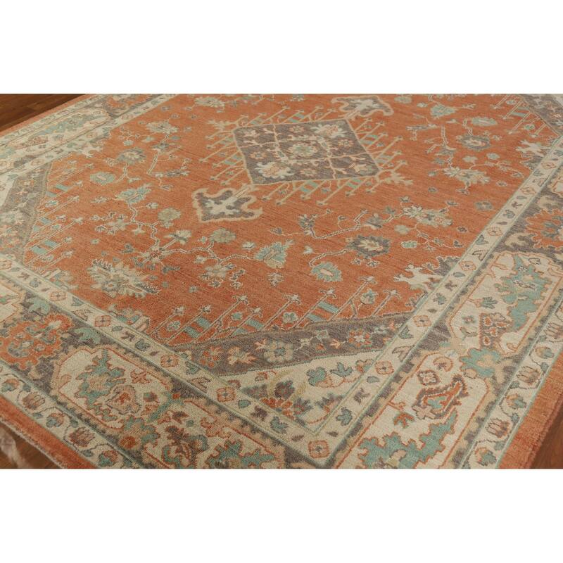 Hand Knotted Oriental 100% Wool Carpet Transitional Medallion Oranges & Rust Oushak Area Rug - 10' 1'' X 8' 5''