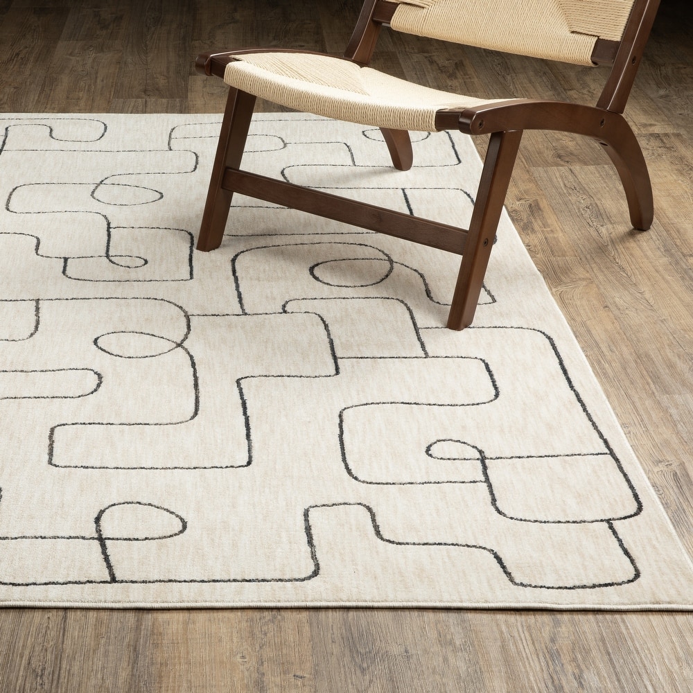 Hunter Abstract Lines Beige/ Black Area Rug