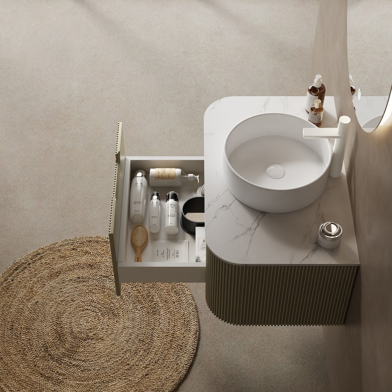 Modland Wall Mounted 24/30/36inch Bathroom Vanity Vessel Sink Combo Cabinet Vanity Set, Floating Vanity ror Bathroom