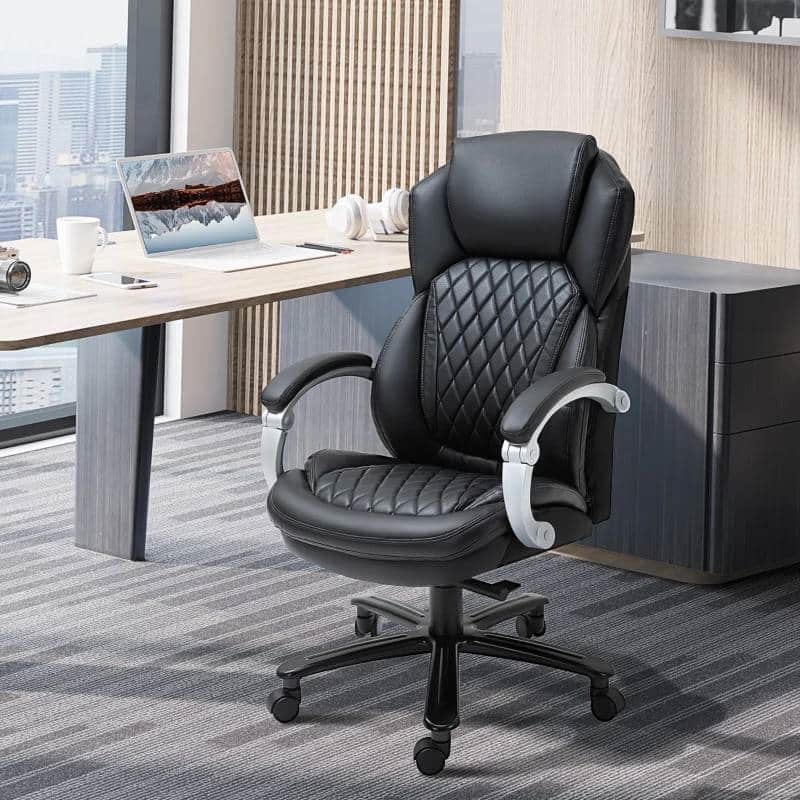 Big and Tall Diamond Stitch Executive Office Chair 350 lbs Capacity Adjustable Height Ergonomic Faux Leather with Swivel